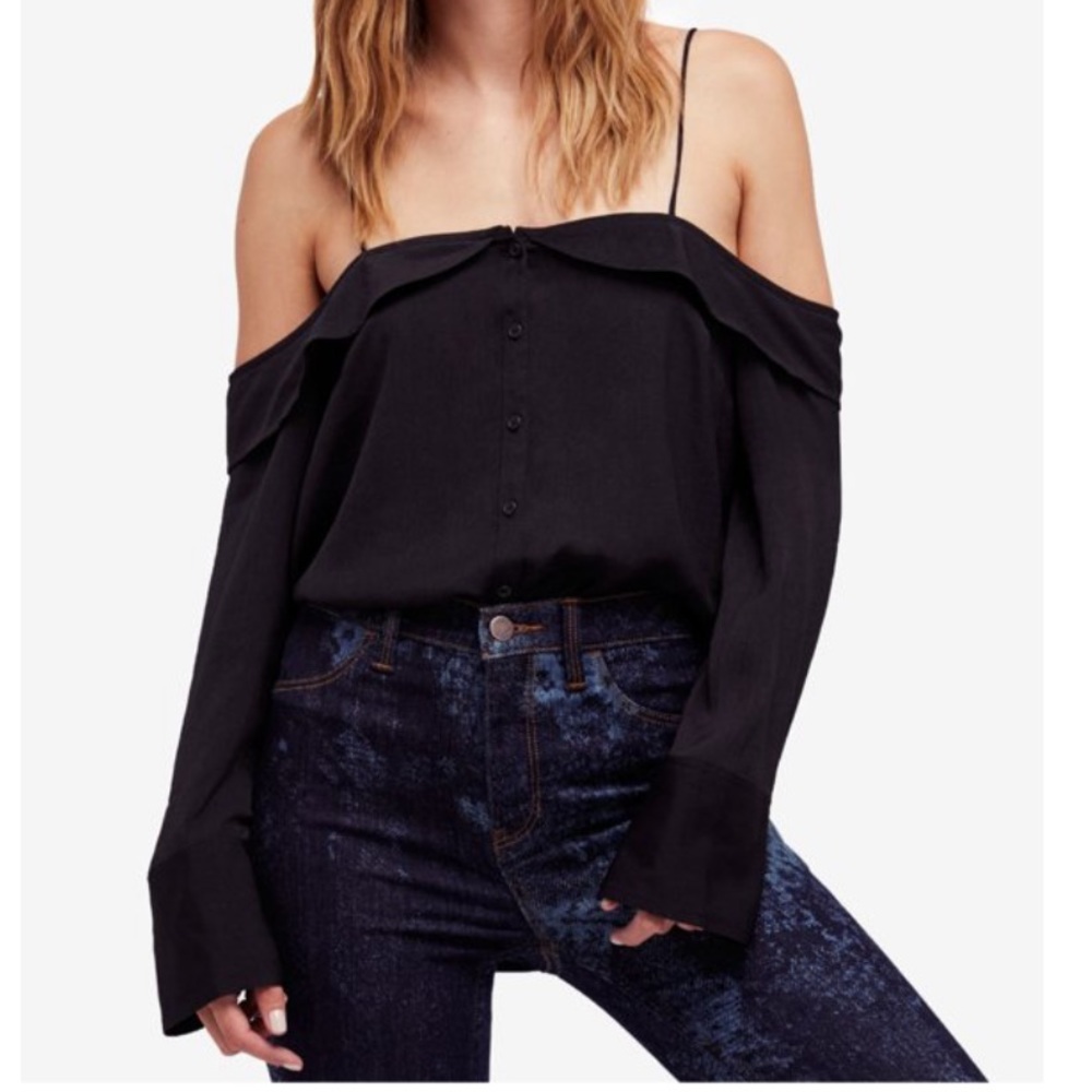 Free People black long sleeve off the shoulder top